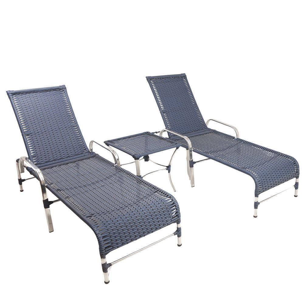 2 Espreguiçadeiras Esteira e 1 Mesa de Centro Garden Azul Dark