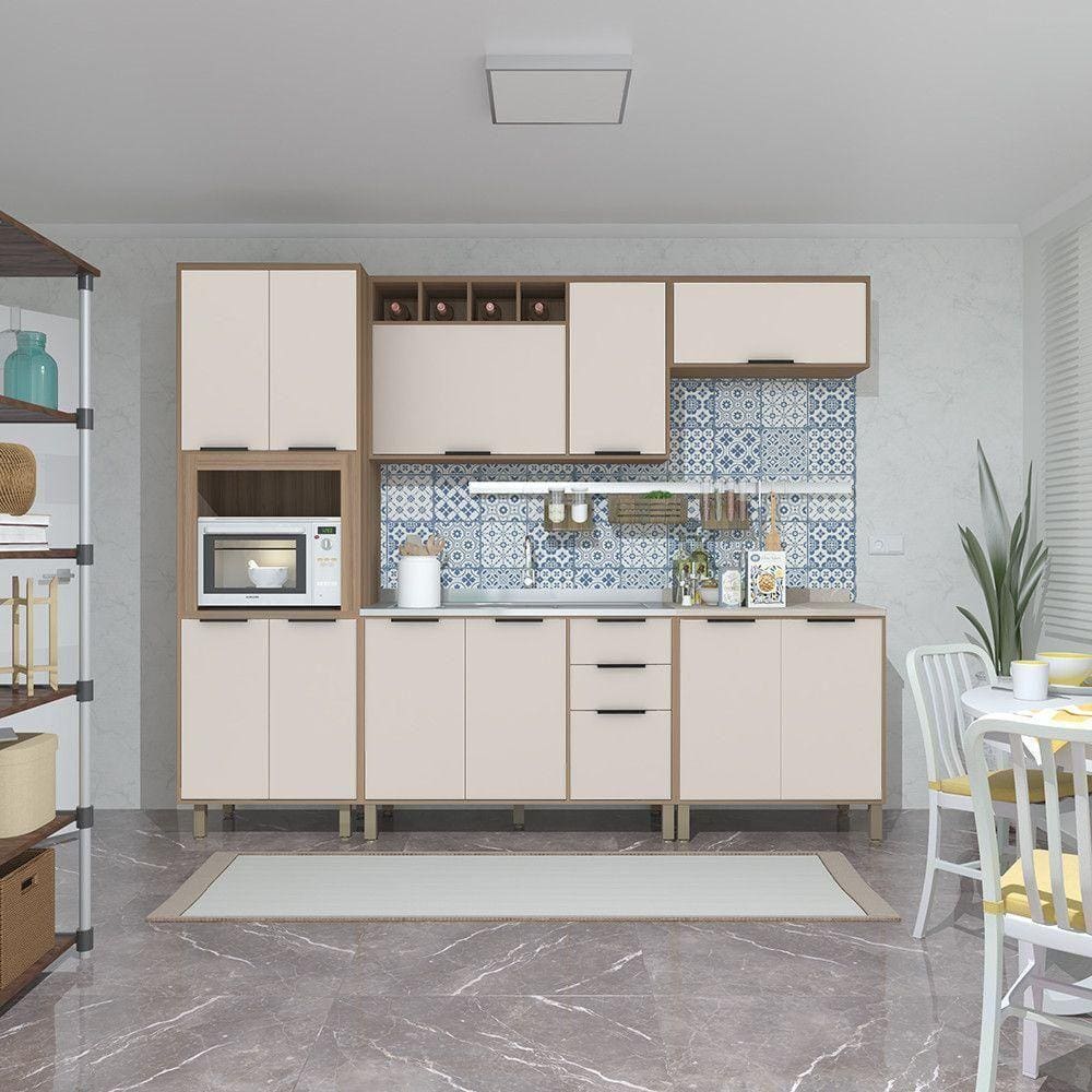 Cozinha Completa 5 Peças Com Aéreos Balcão Aspen Luciane Móveis Vanilla/beige