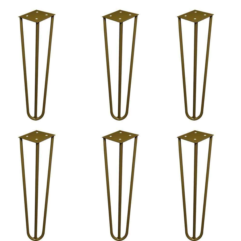 Kit 6 Pés De Metal 25 Cm Hairpin Legs Rack E Puffs Dourado