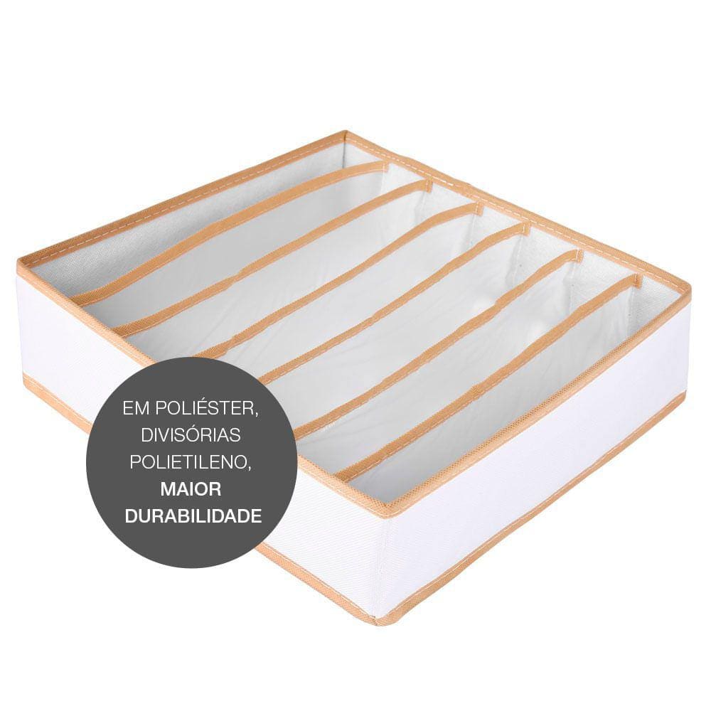 Organizador De Gaveta Calcinha Cueca Sutiã Meia Vizapi Un Exclusive 7 Divisórias 33x31 Cm Branco Bege