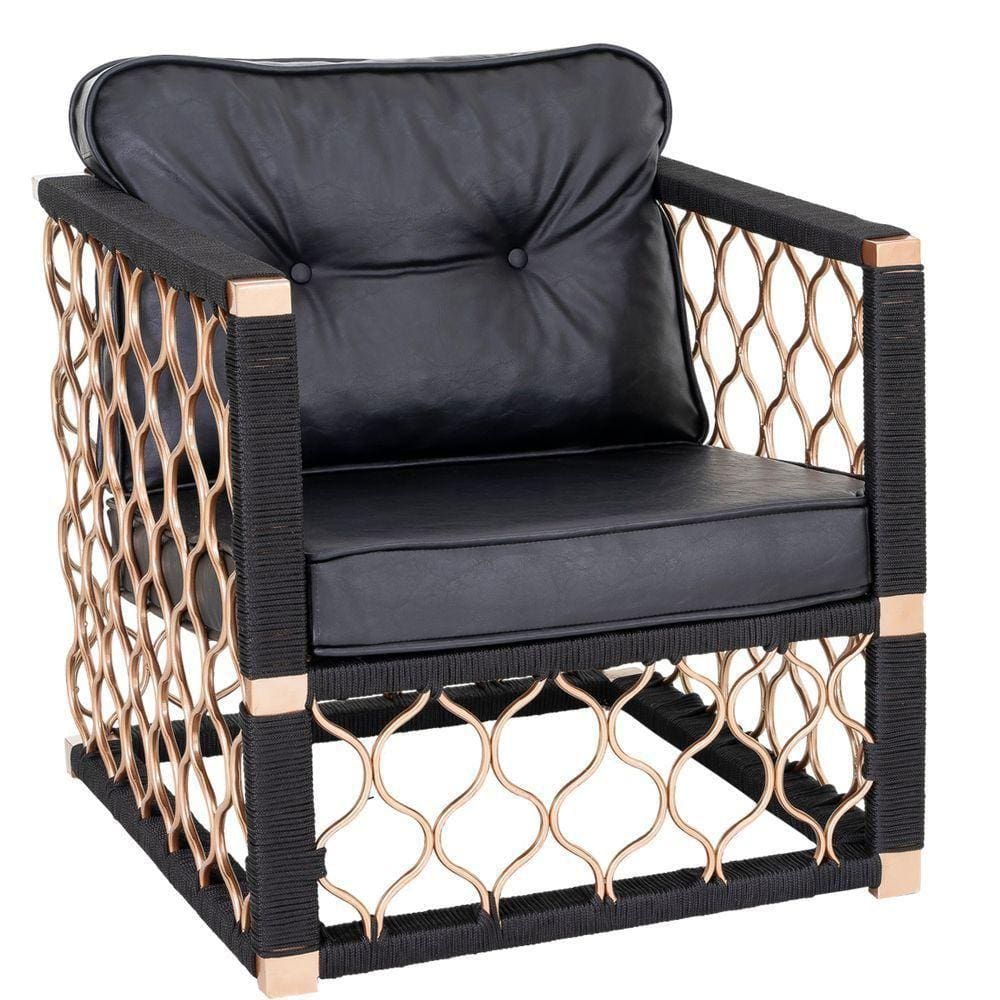 Poltrona Em Alumínio Bronze Corda Náutica Preta