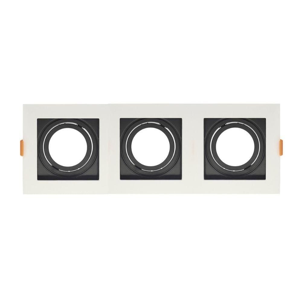 Spot De Embutir Quadrado Recuado Triplo Ar70 Direcionável Branco Com Preto