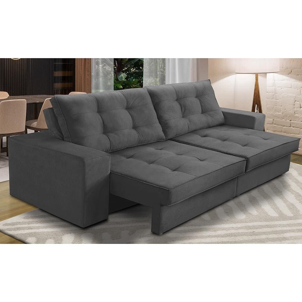 Sofá Retrátil e Reclinável 2 lugares 1,70m com Molas Giovana Suede Cinza Madelina Decor