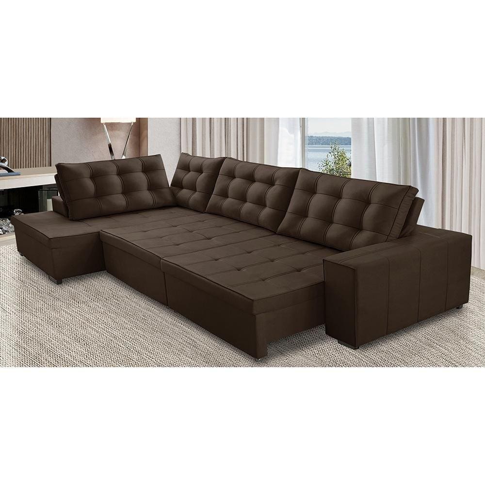 Sofá de Canto Retrátil e Reclinável com Molas 3,40x2,00 LE Jacke Suede Marrom Madelina Decor