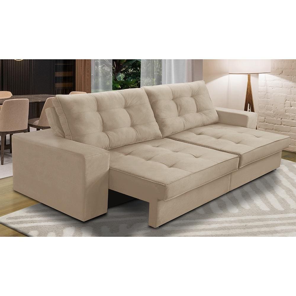 Sofá Retrátil e Reclinável 2 lugares 1,50m com Molas Giovana Suede Bege Madelina Decor