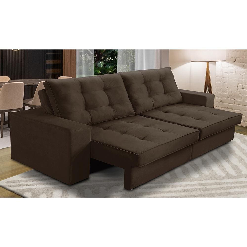 Sofá Retrátil e Reclinável 2 lugares 2,30m com Molas Giovana Suede Marrom Madelina Decor
