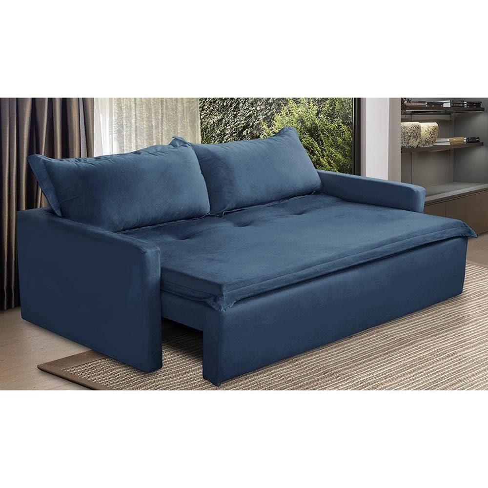 Sofá Sem Caixa Retrátil e Reclinável 1,65m com Molas Luzia Suede Azul Madelina Decor