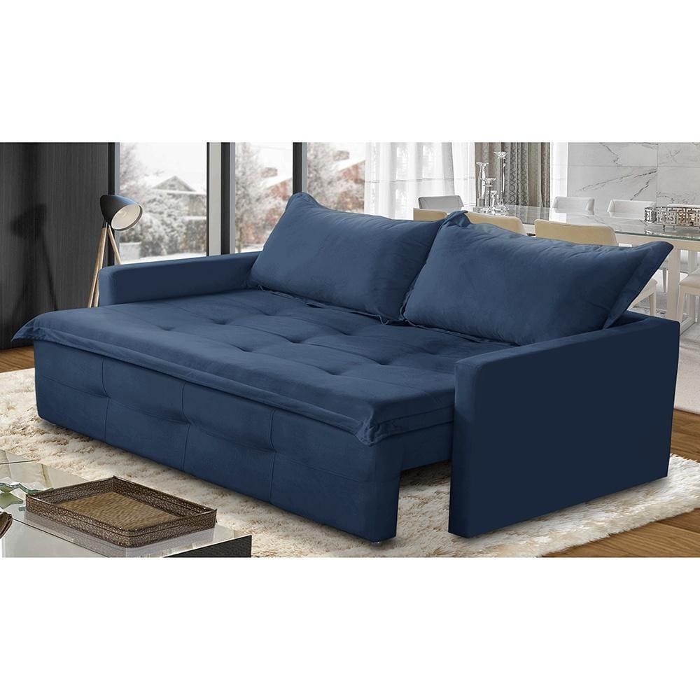 Sofá Sem Caixa Retrátil e Reclinável 1,85m com Molas Bianca Suede Azul Madelina Decor