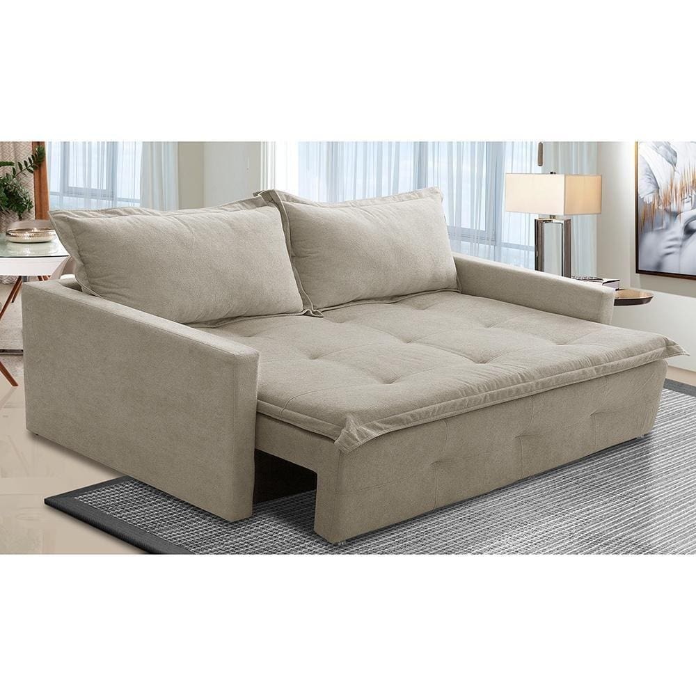 Sofá Sem Caixa Retrátil e Reclinável 1,85m com Molas Bianca Boucle Bege Madelina Decor