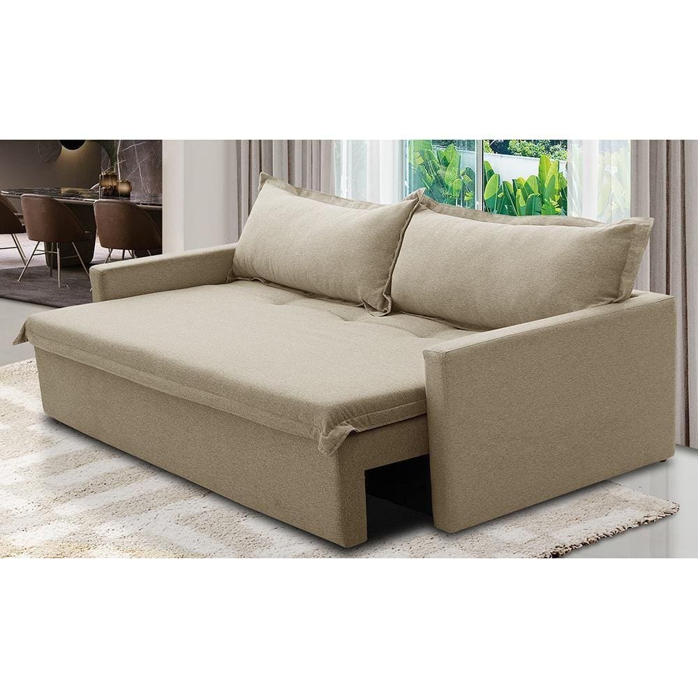 Sofá Sem Caixa Retrátil e Reclinável 2,00m com Molas Luzia Linho Bege Madelina Decor