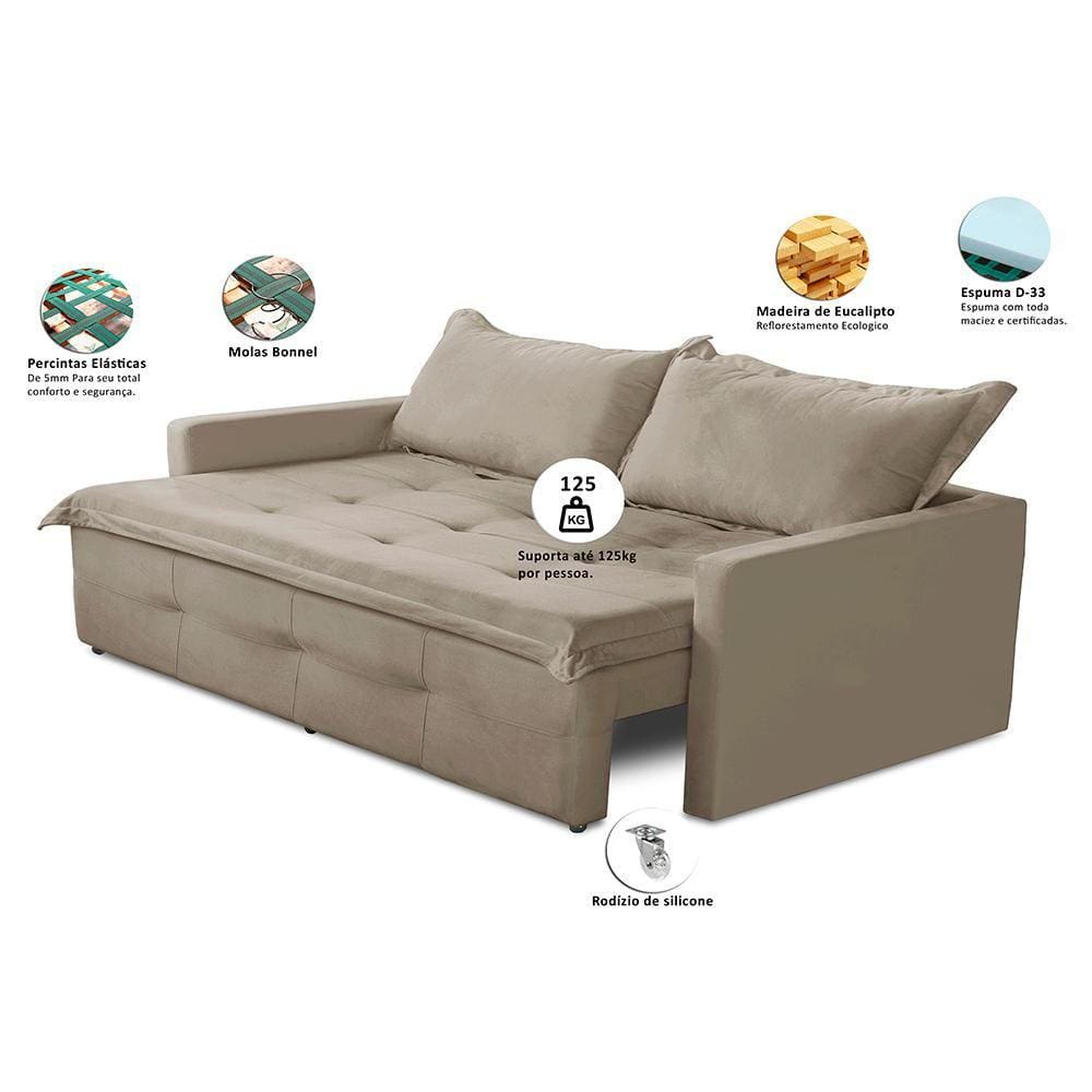 Sofá Sem Caixa Retrátil e Reclinável 1,85m com Molas Bianca Suede Preto Madelina Decor