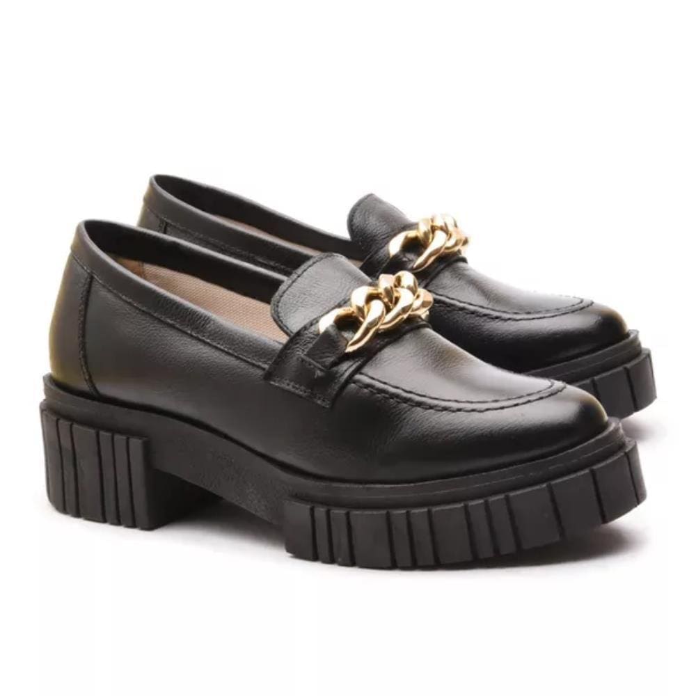 Mocassim Feminino em Couro Tratorado Casual Corrente Moda