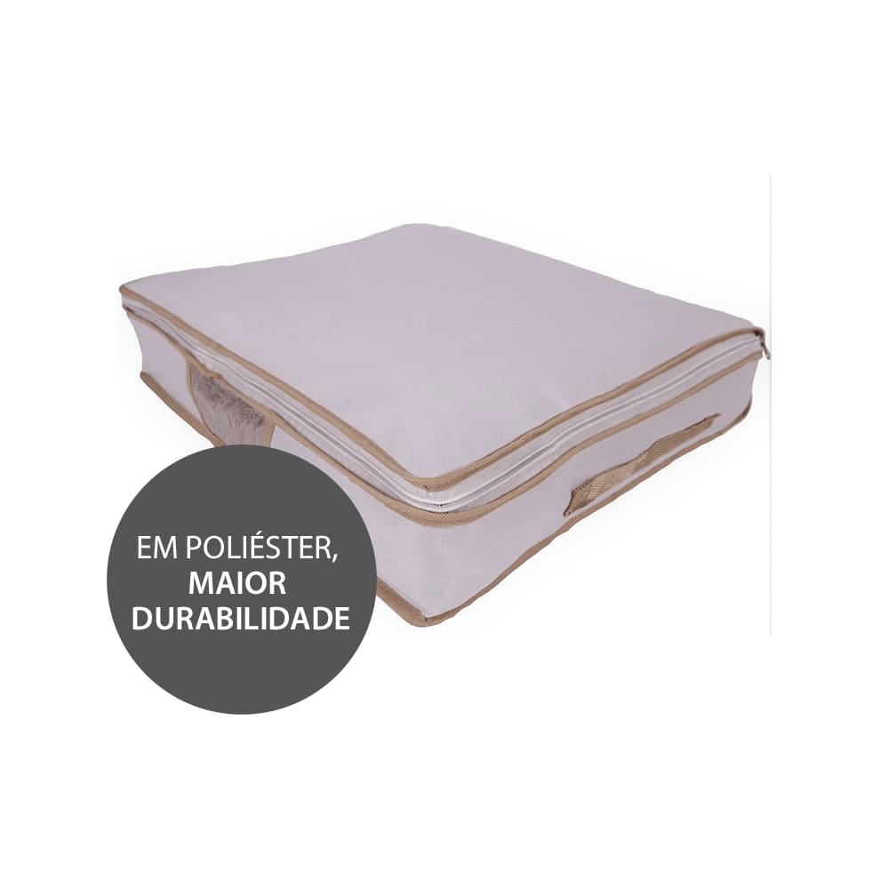 Organizador Para Roupas de Cama Mesa e Banho P Vizapi Exclusive 45x40x9cm Branco Bege