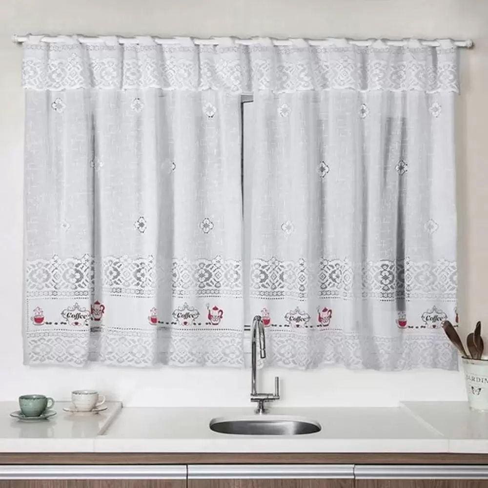 Cortina de Renda para Cozinha Interlar 2,00m x 1,50m Coffee Branco