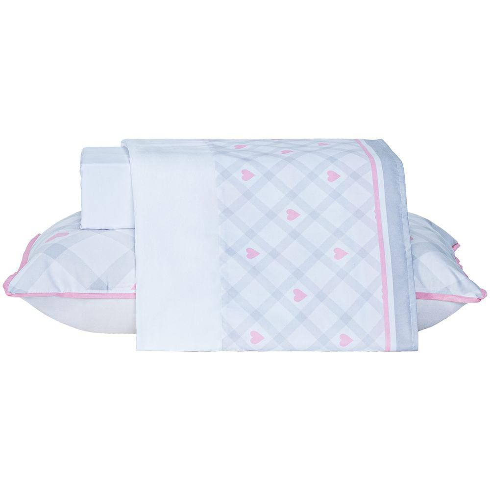 Jogo de Cama Infantil Lençol Influencer Branco Solteiro 03 Peças - Percal 200 Fios