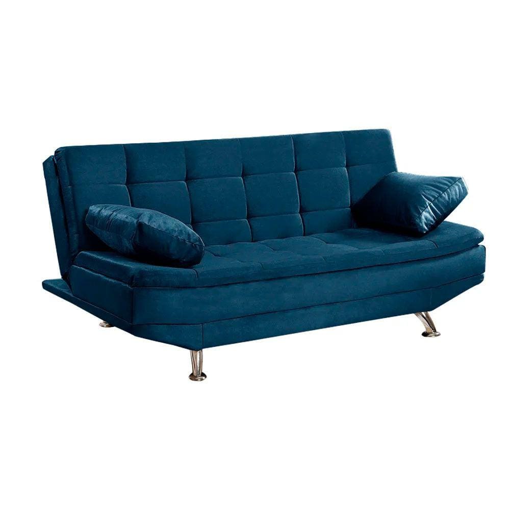 Sofá Cama Valencia 3 Lugares Reclinável Material Azul Shop das Cabeceiras
