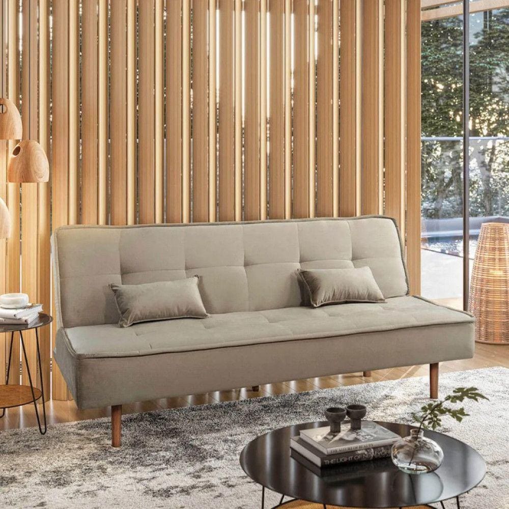 Sofá Cama Silver 3 Lugares Reclinável Suede Bege 1,92 - Shop das Cabeceiras