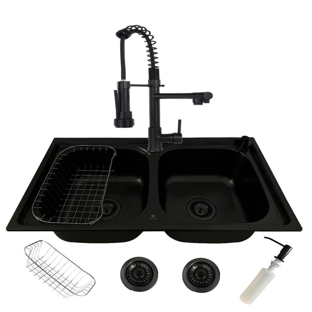 Cuba Dupla Gourmet Cozinha Aço Inox 78X43 Preta E Torneira