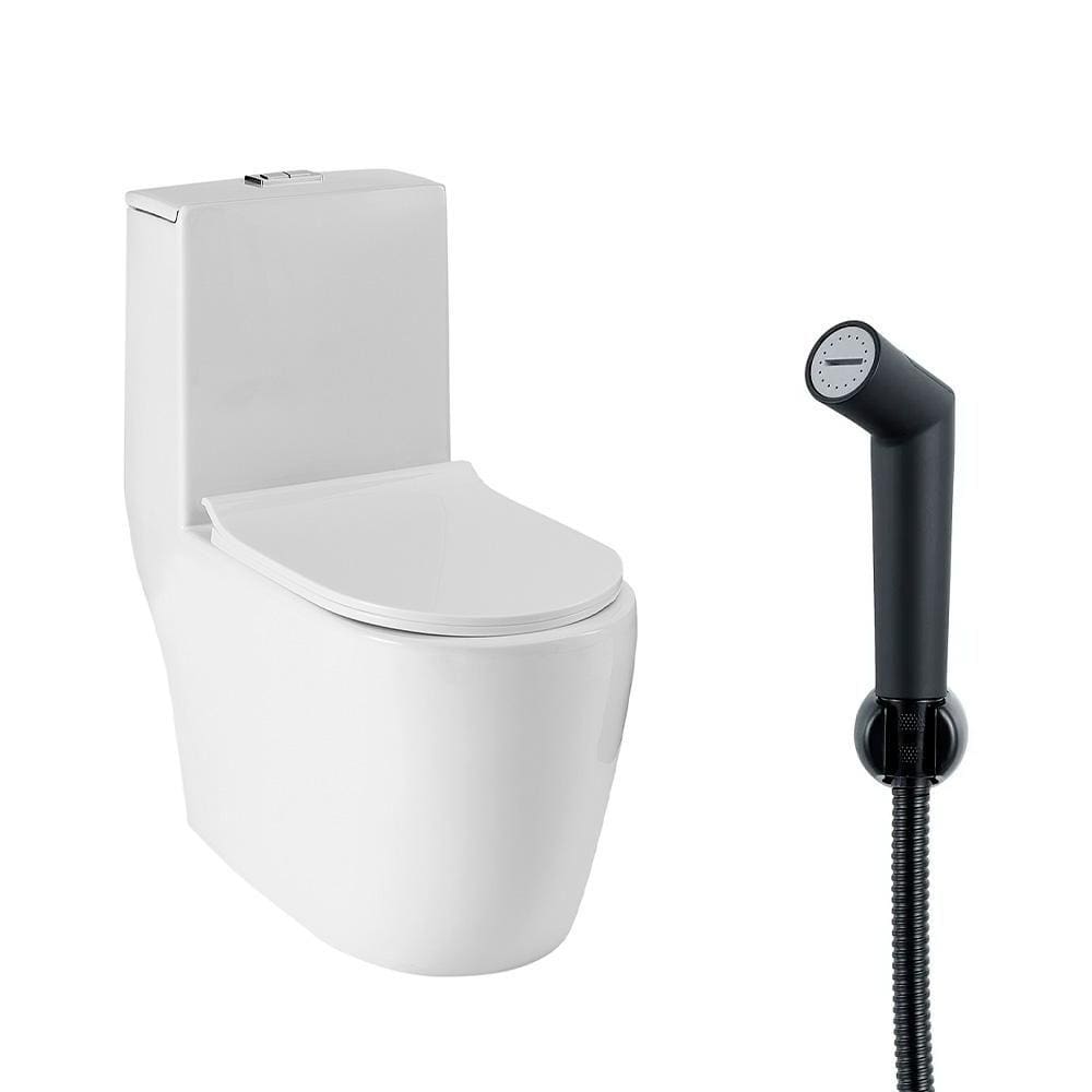 Kit Vaso Sanitário Monobloco Amazonita e Ducha Higiênica para Banheiro Apa - Branco e Preto