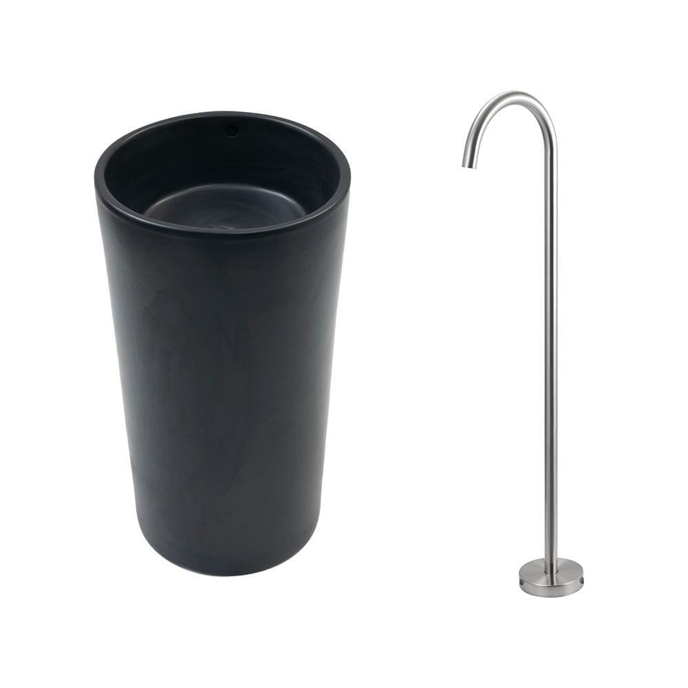 Kit Cuba de Piso para Banheiro Espinélio e Misturador de Piso Timonha - Preto e Prata Escovado