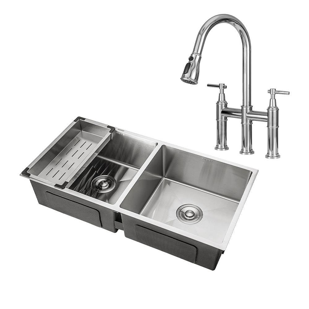 Kit Cuba para Cozinha Tukano e Torneira Misturador Duplo Comando Içá Aço Inox - Prata
