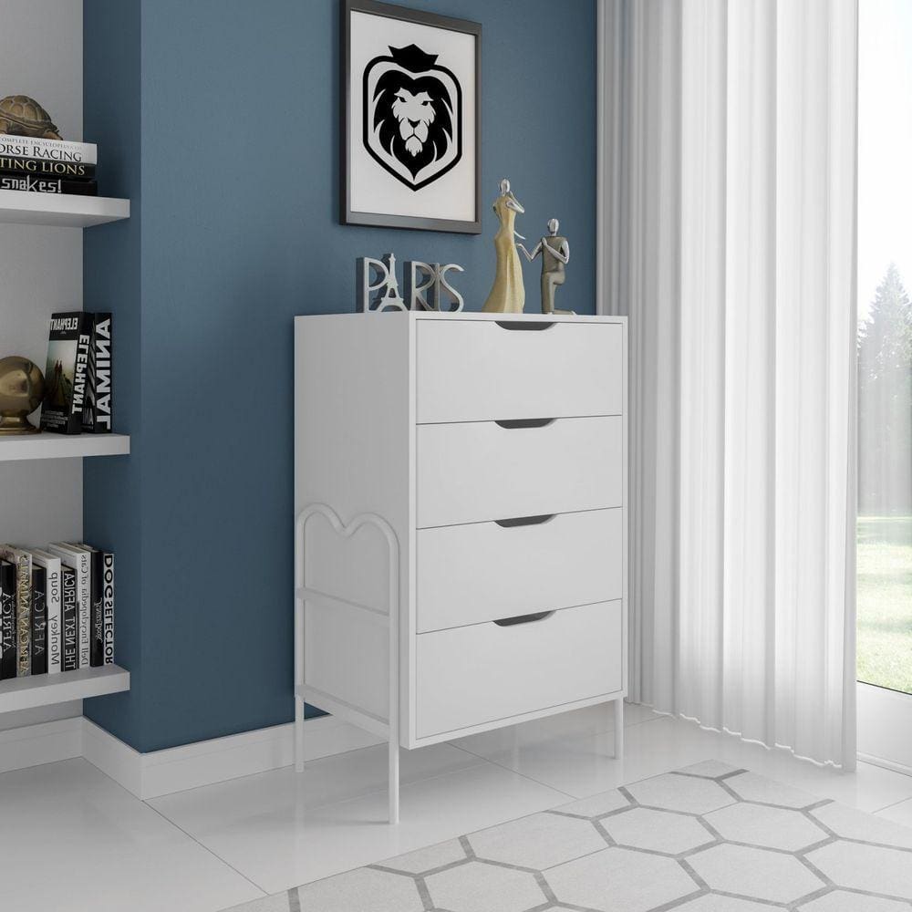 Cômoda Moderna 4 Gavetas 43x92cm Oasis Branco/Branco