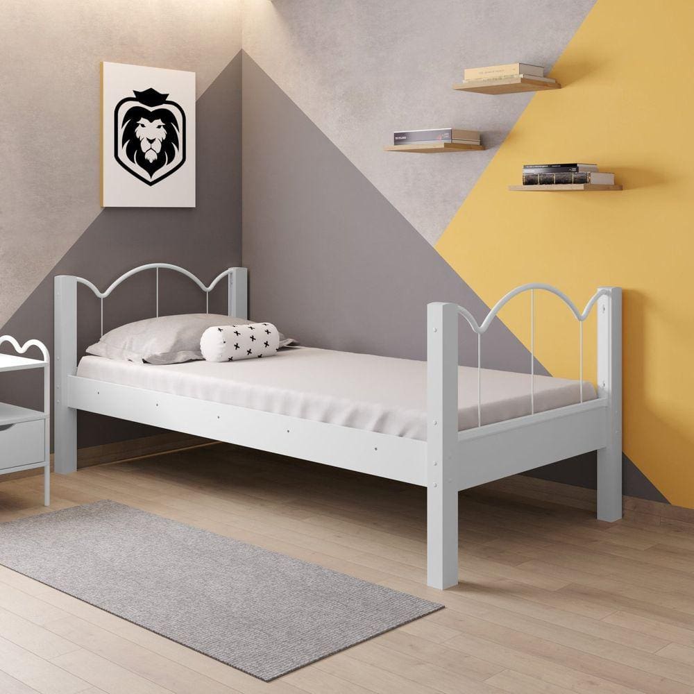 Cama de Solteiro em Mdf 100x202cm Oasis 88 Branco/Branco