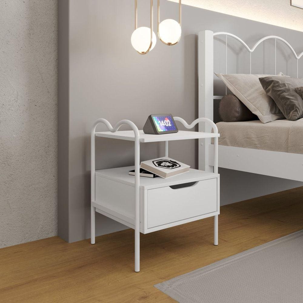 Mesa de Cabeceira 1 Gaveta 47x60cm Oasis Branco/Branco
