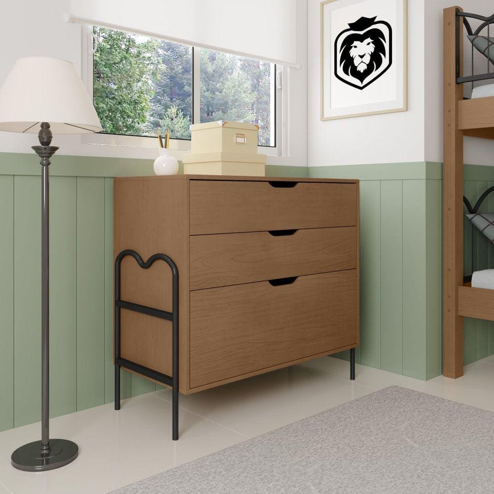 Cômoda Moderna 3 Gavetas 94x79cm Oasis Preto/Marrom