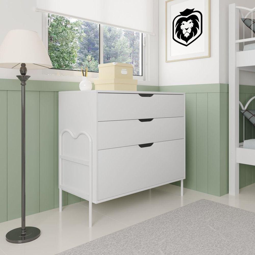 Cômoda Moderna 3 Gavetas 94x79cm Oasis Branco/Branco