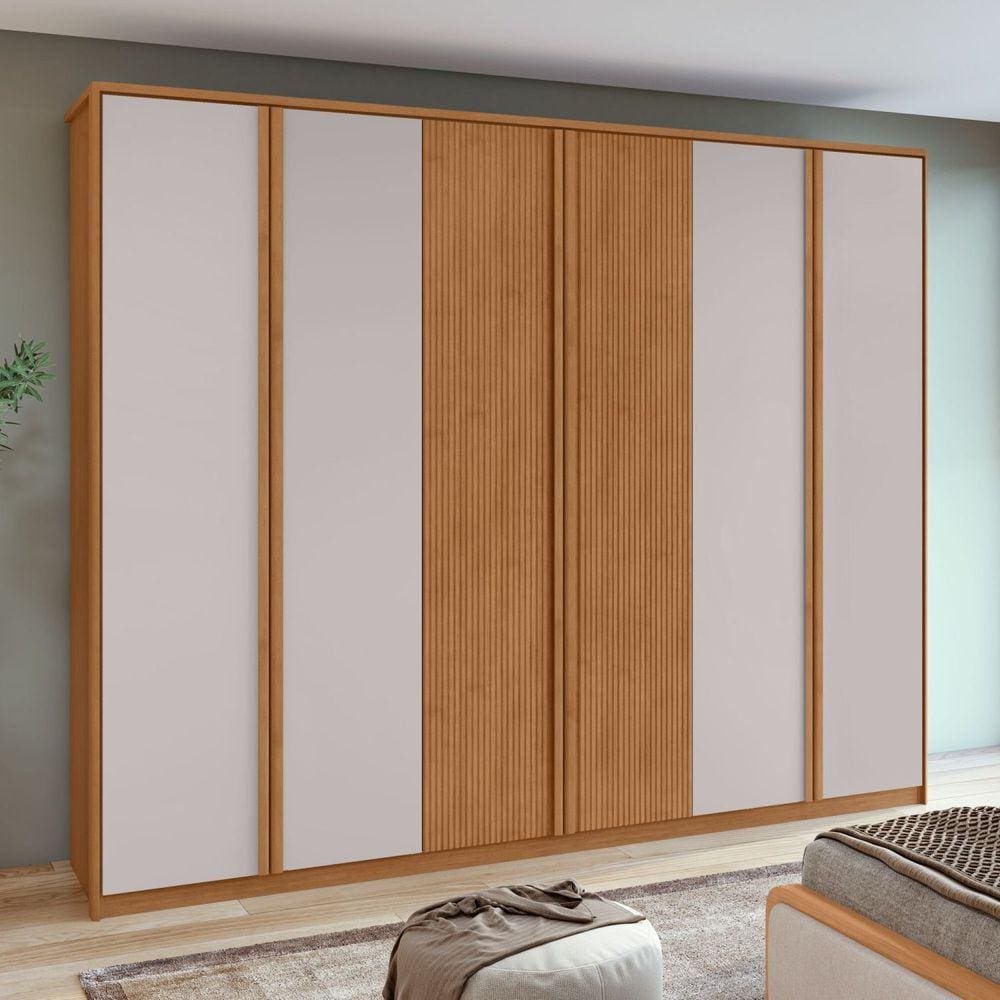 Guarda-roupa Ollie 6 Portas 6 Gavetas 6 Prateleiras Amêndoa Clean/Off White