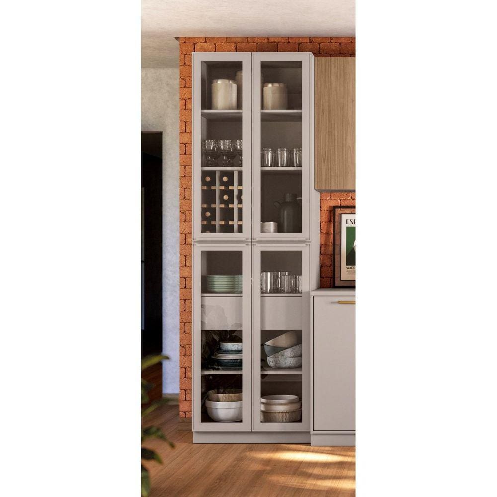 Cristaleira 4 Portas em Vidro 230cm de Altura 100% Mdf Dobradiças Slow Motion Essence Cinza