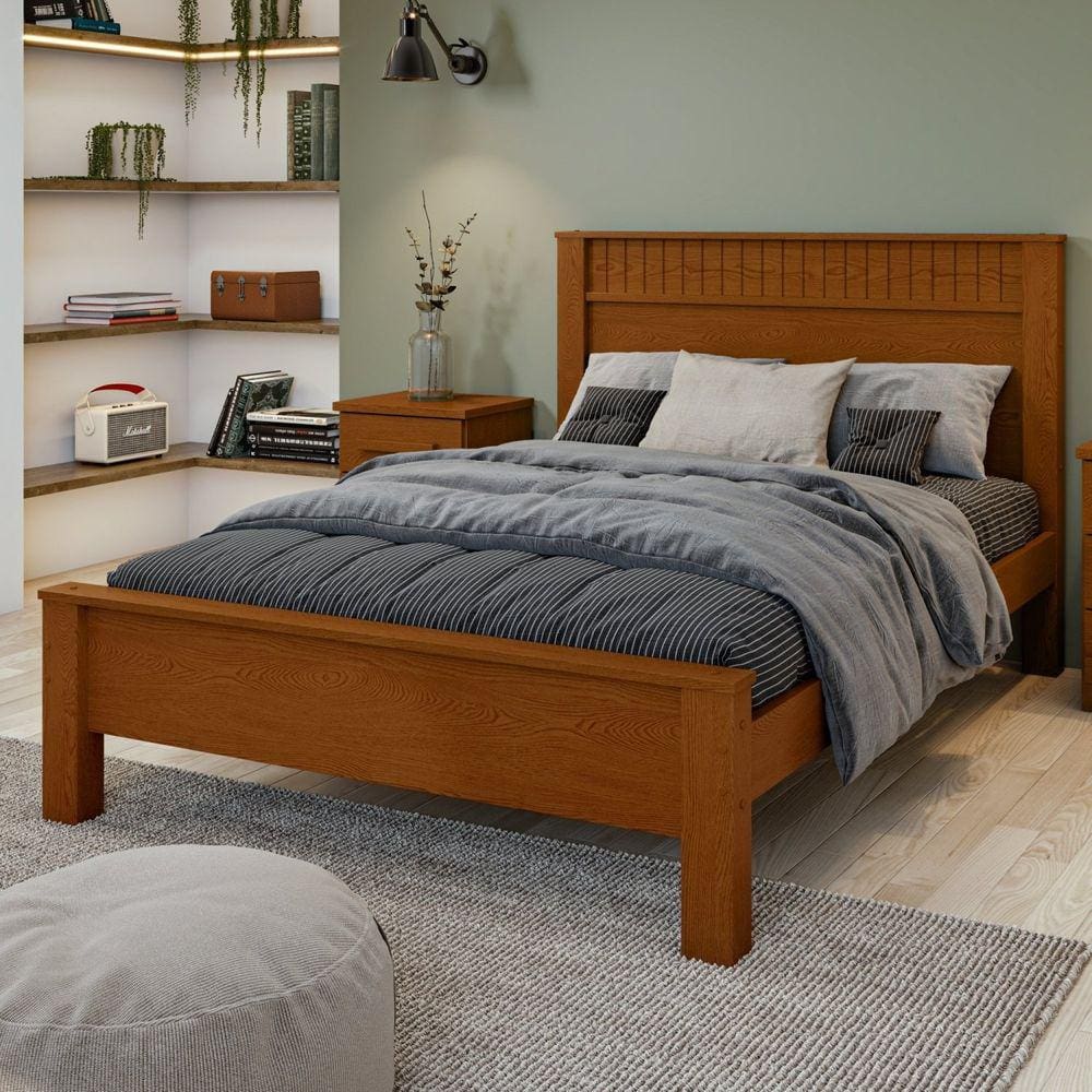 Cama de Casal em Mdp/mdf 111,5x205,9cm Athenas Frassino/Off White/Frassino