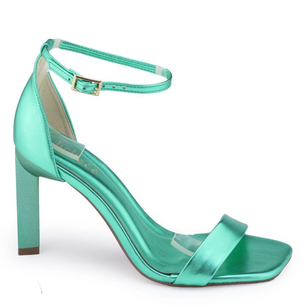 Sandália Bebecê T8614 salto geométrico verde metalizada tira