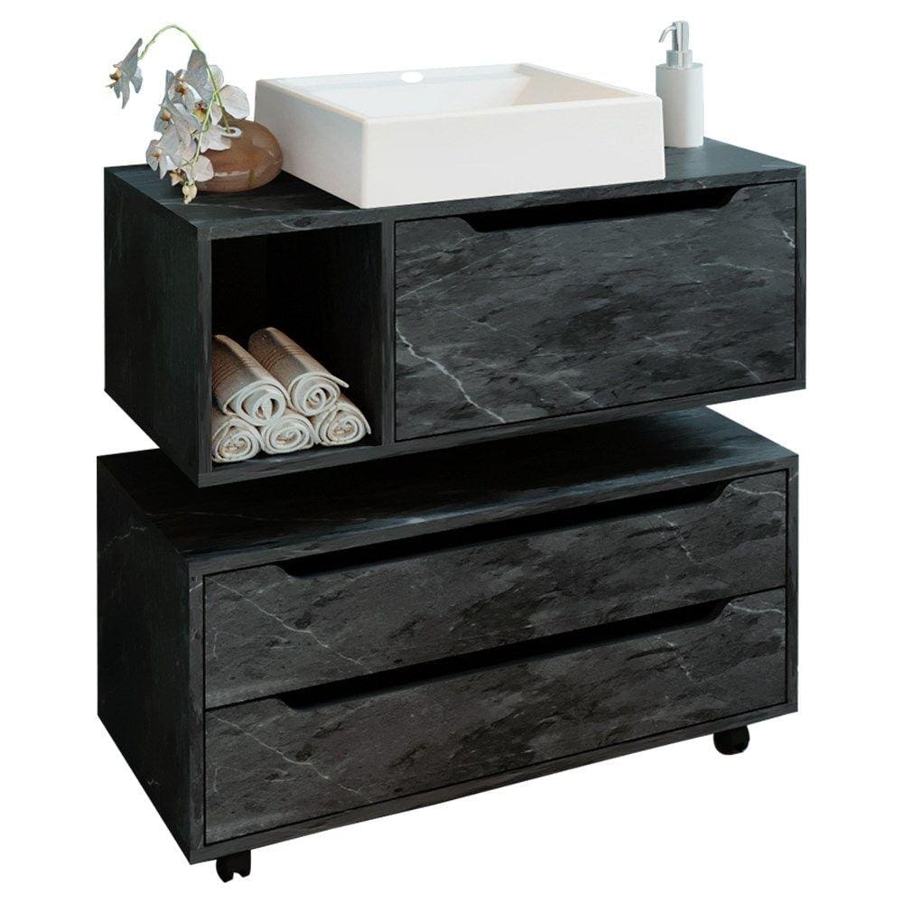 Conjunto 3 Peças Para Banheiro BN3600X43X44 Marmore Lunar Tecno Mobili