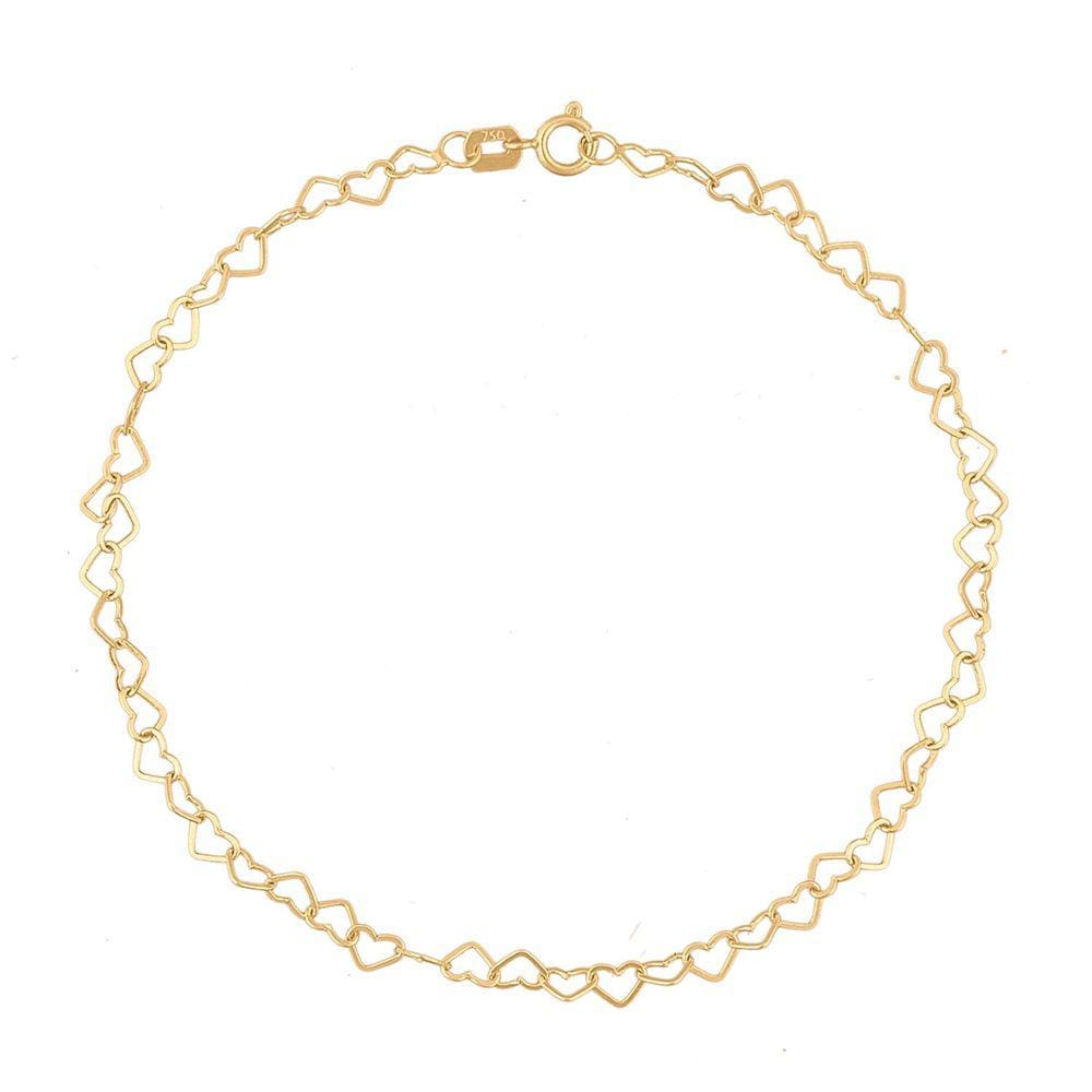 Pulseira Feminina De Ouro 18k Coração 3mm Maciço