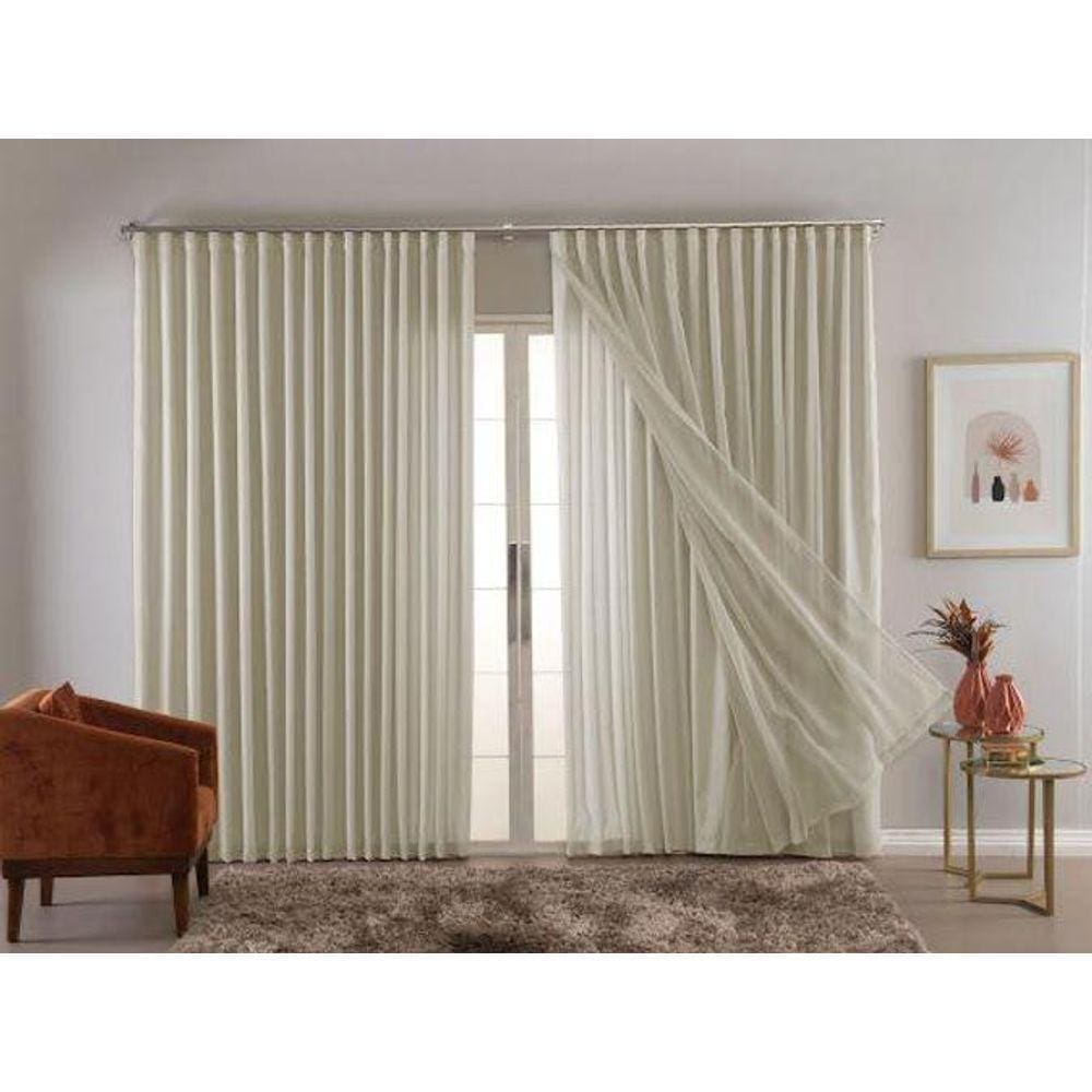 Cortina Trilho Suiço Forro com Linho Branca 6.00 x 2.70 m