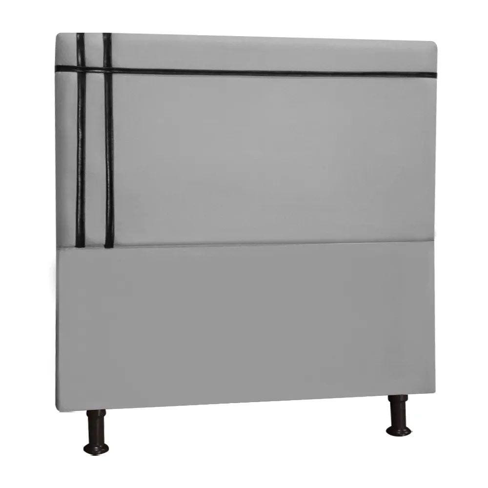 Cabeceira Estofada Royal em Madeira de Eucalipto 90cm Linho com Fita Preta Shop das Cabeceiras