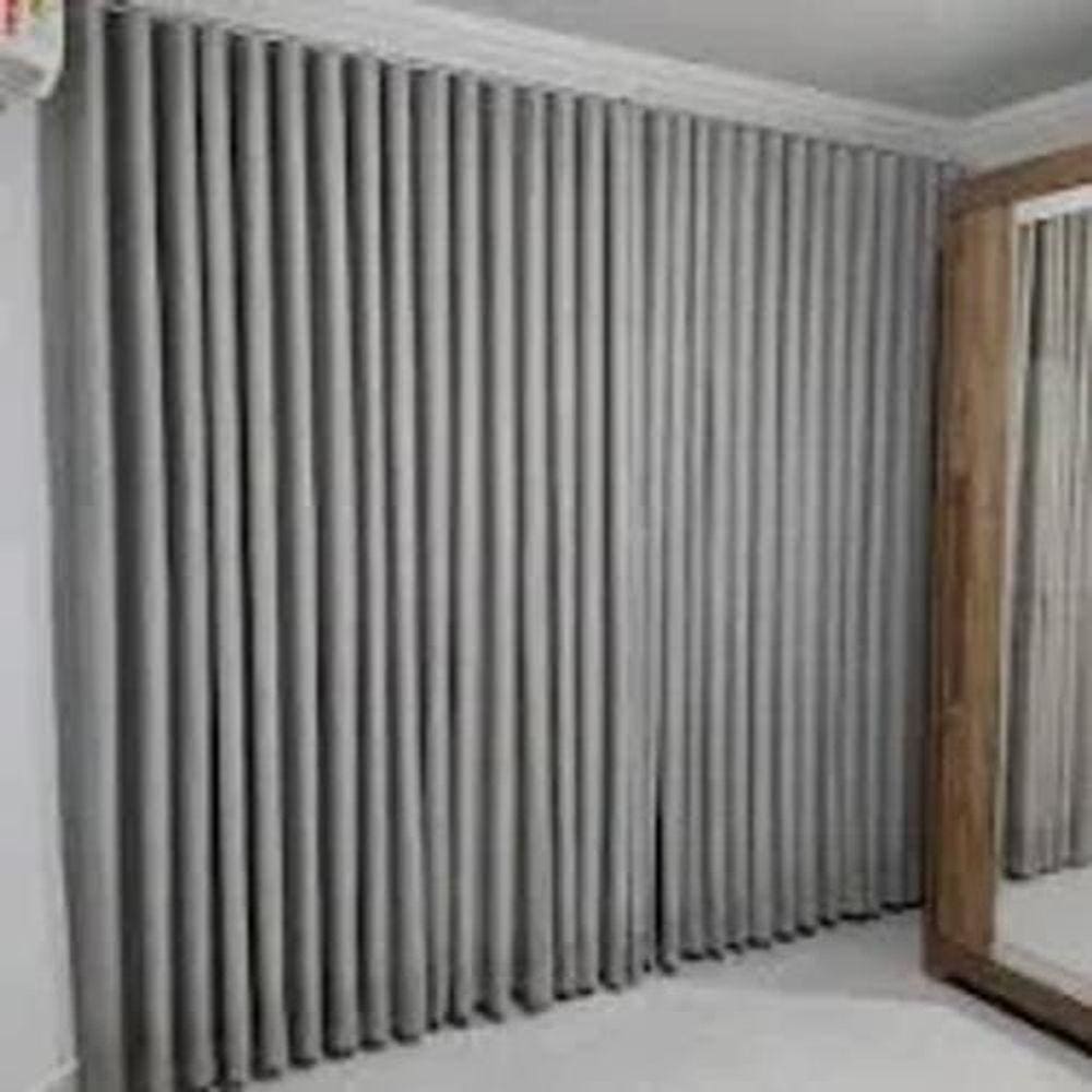 Cortina Trilho Suiço Blackout Com Linho Cinza 5,40 X 2.80