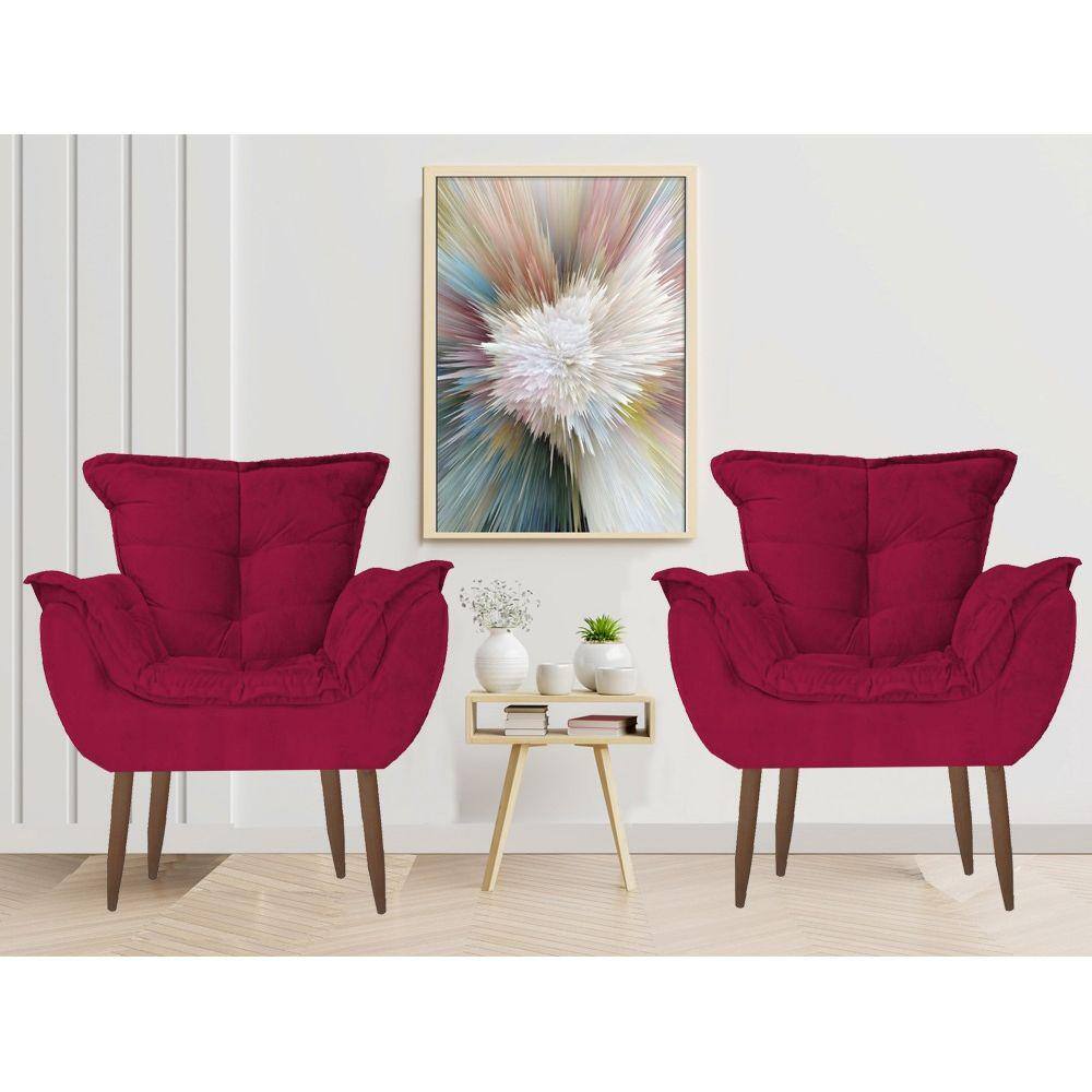 Kit 2 Poltronas Opala Decorativa Sala Quarto Escritorio Vermelho