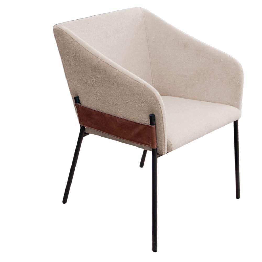 Poltrona Decorativa Jobim Pés De Ferro Preta Bouclé Bege - Montanaris Decor