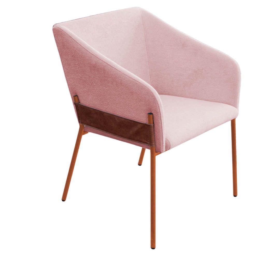 Poltrona Decorativa Jobim Pés De Ferro Bronze Bouclé Rosê - Montanaris Decor
