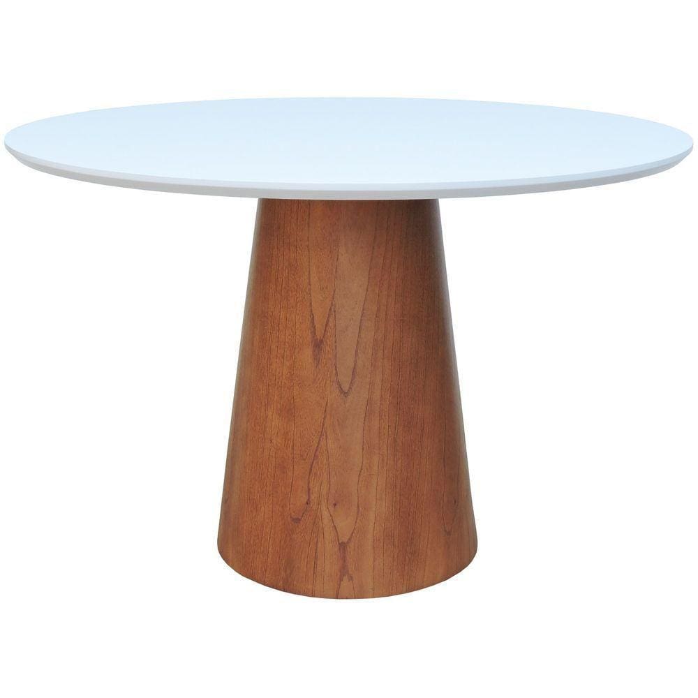 Mesa De Jantar Base Cone Laminado Cinamomo Amêndoa Tampo 120 Laqueado Branco