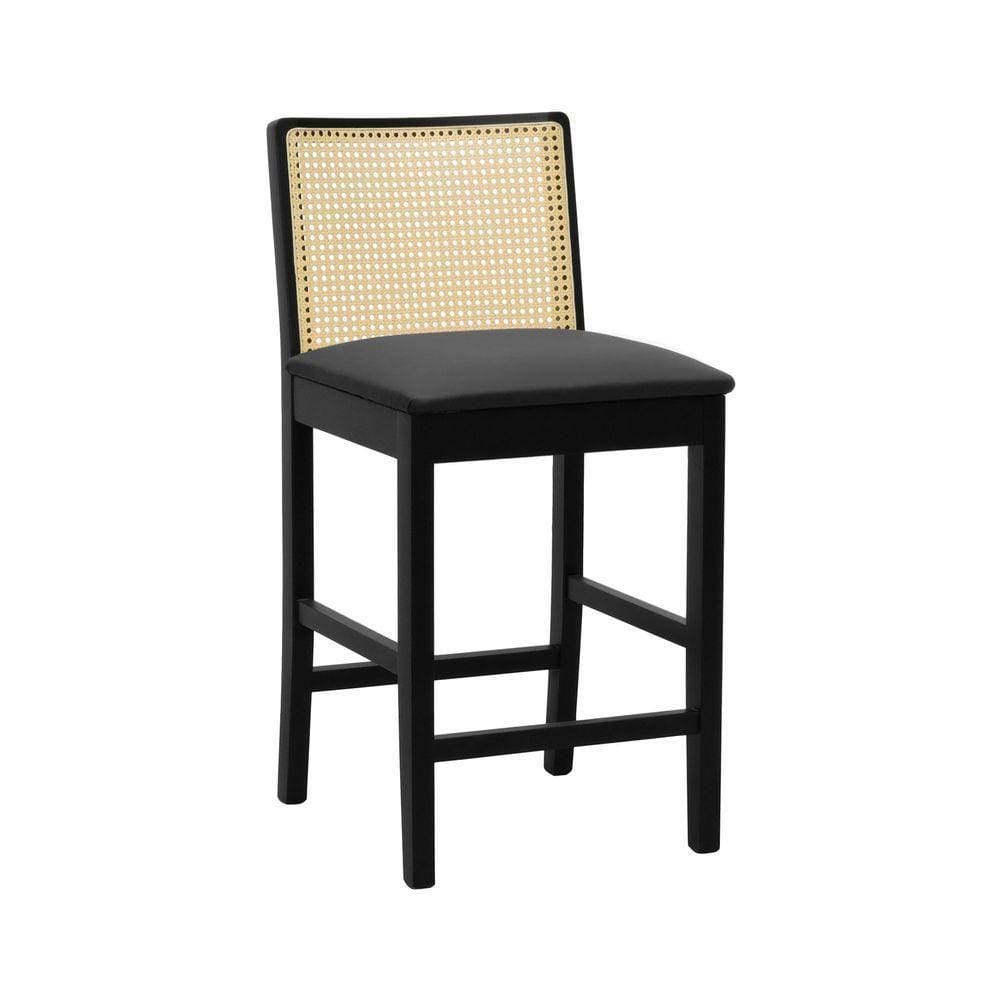 Banqueta Média Pérola - Preto Assento Estofado Corano Preto