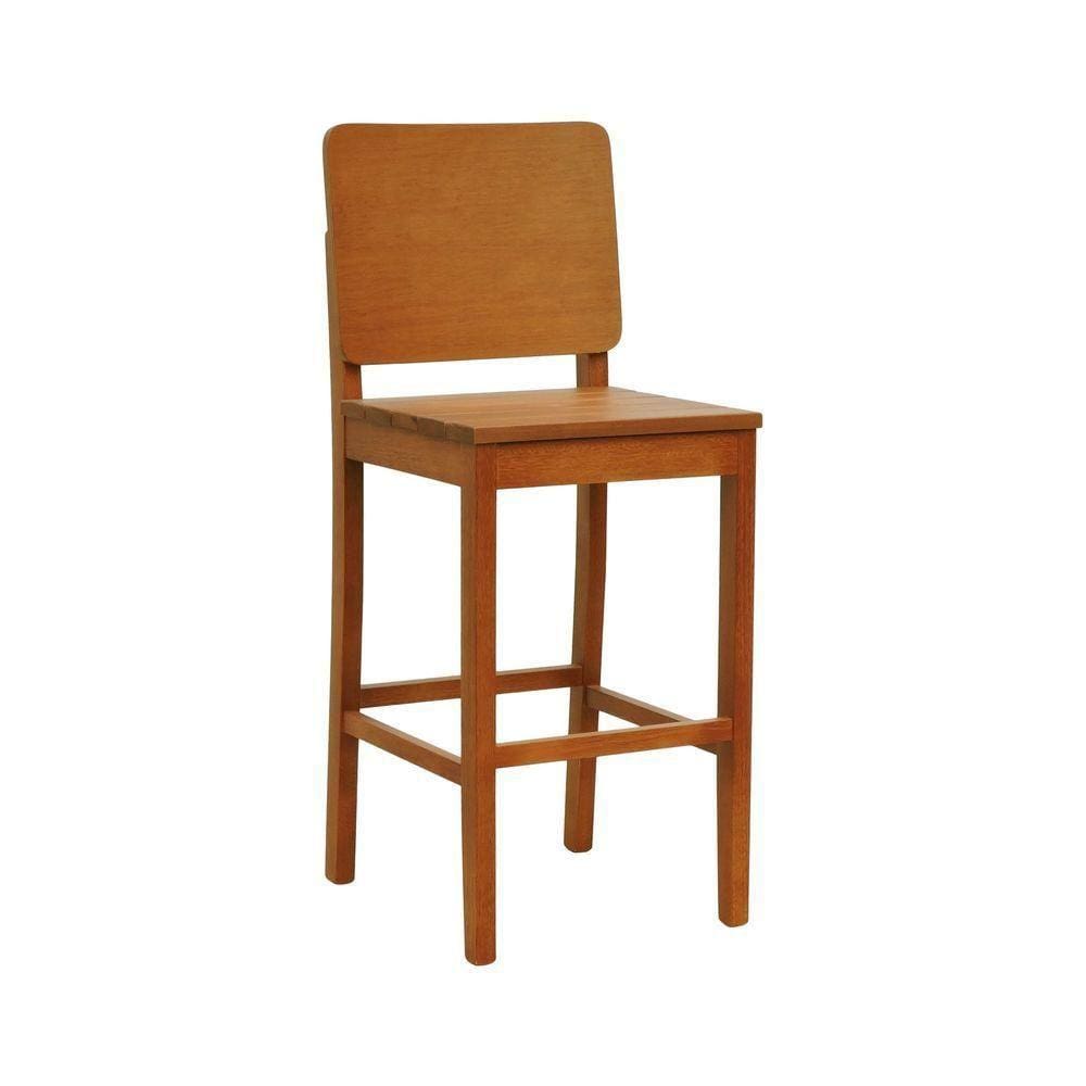 Banqueta Alta Bistrô Quéops Madeira Maciça Encosto Anatômico - Amêndoa Assento Ripado Amêndoa