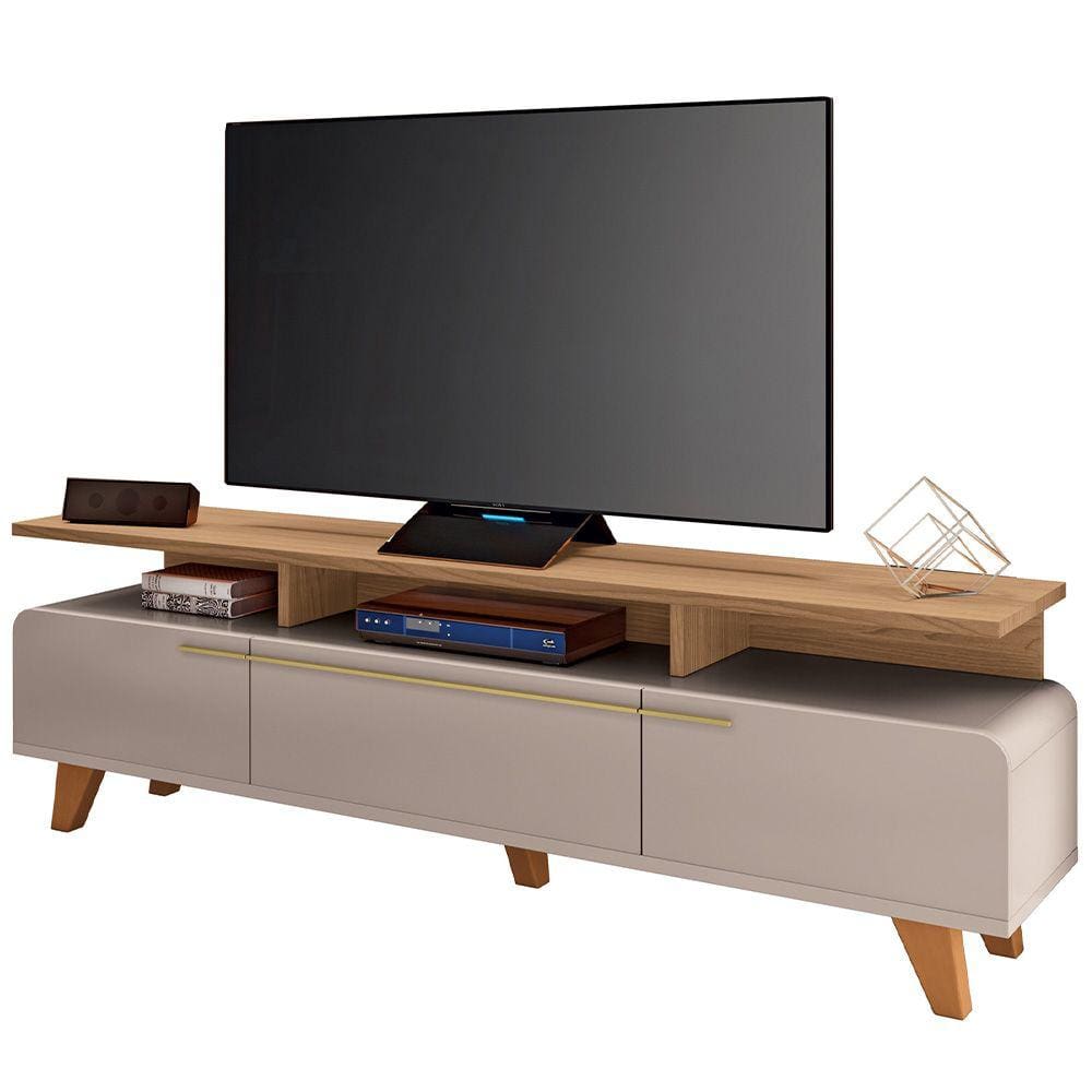 Rack Para Sala de Estar TV 70 Pol 200cm Émile B01 Off White Freijó - Lyam Decor