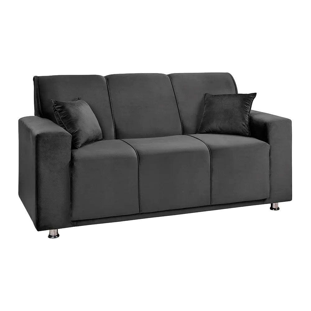 Sofá 3 Lugares Fixo Tokyo Veludo Cinza  - Shop das Cabeceiras