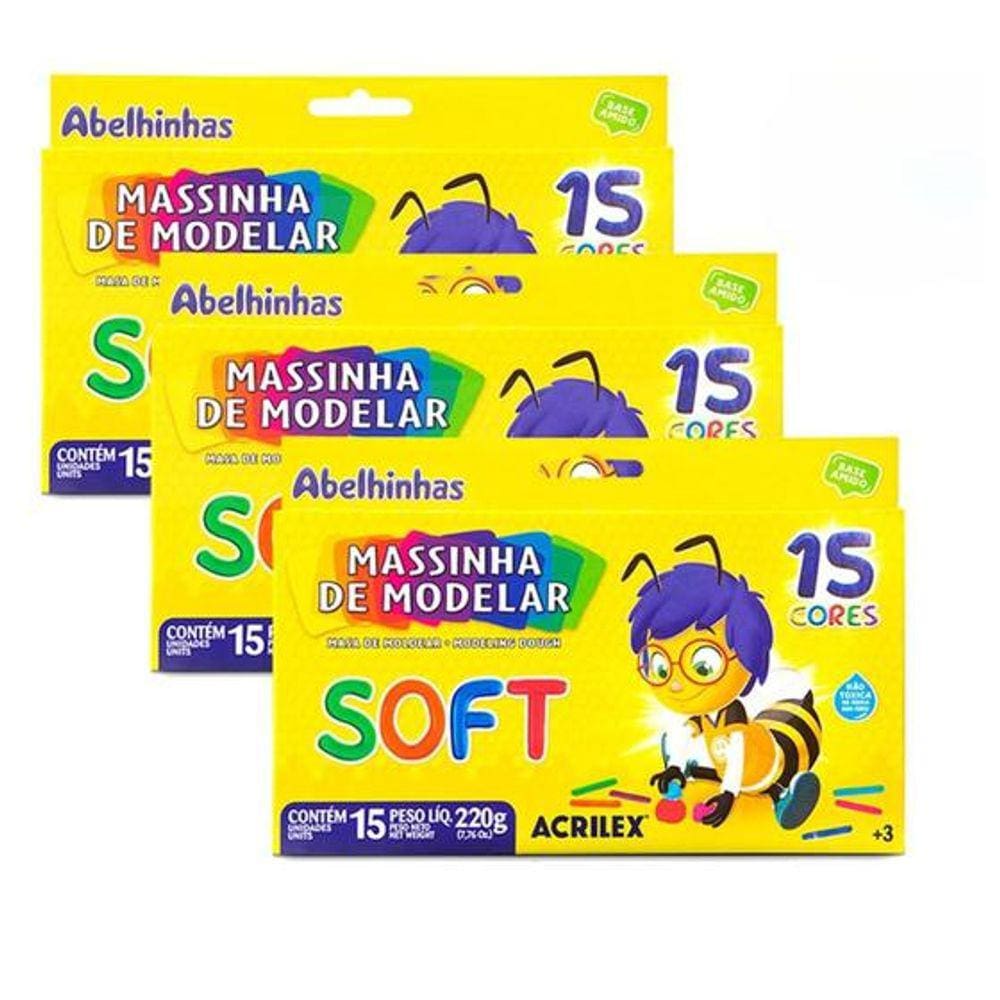 Kit Massinha De Modelar 3 Caixas - Com 15 Cores 220 Soft Acrilex 5295