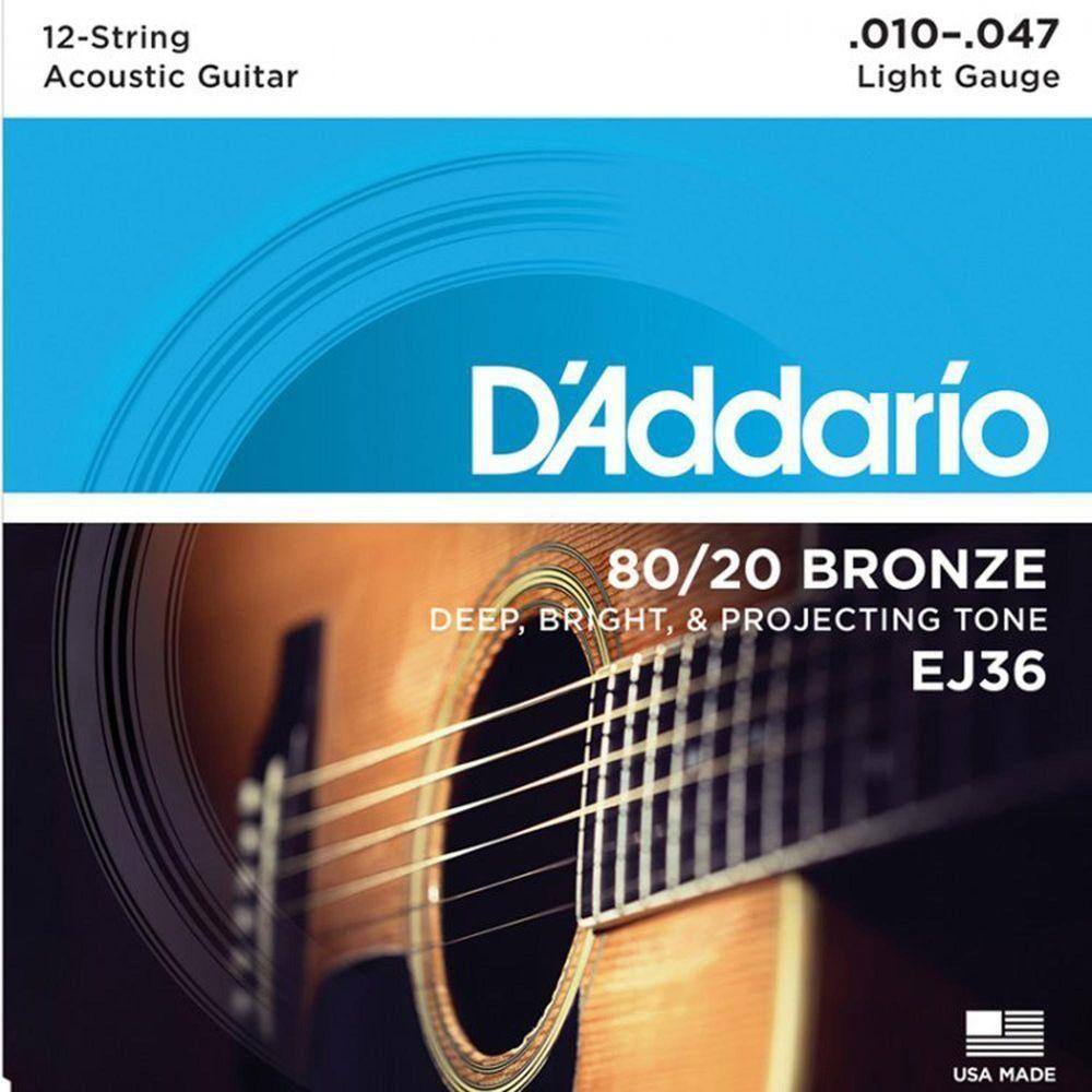 Encordoamento Para Violão 12 Cordas D Addario Ej36 Aço .010 80-20 Bronze