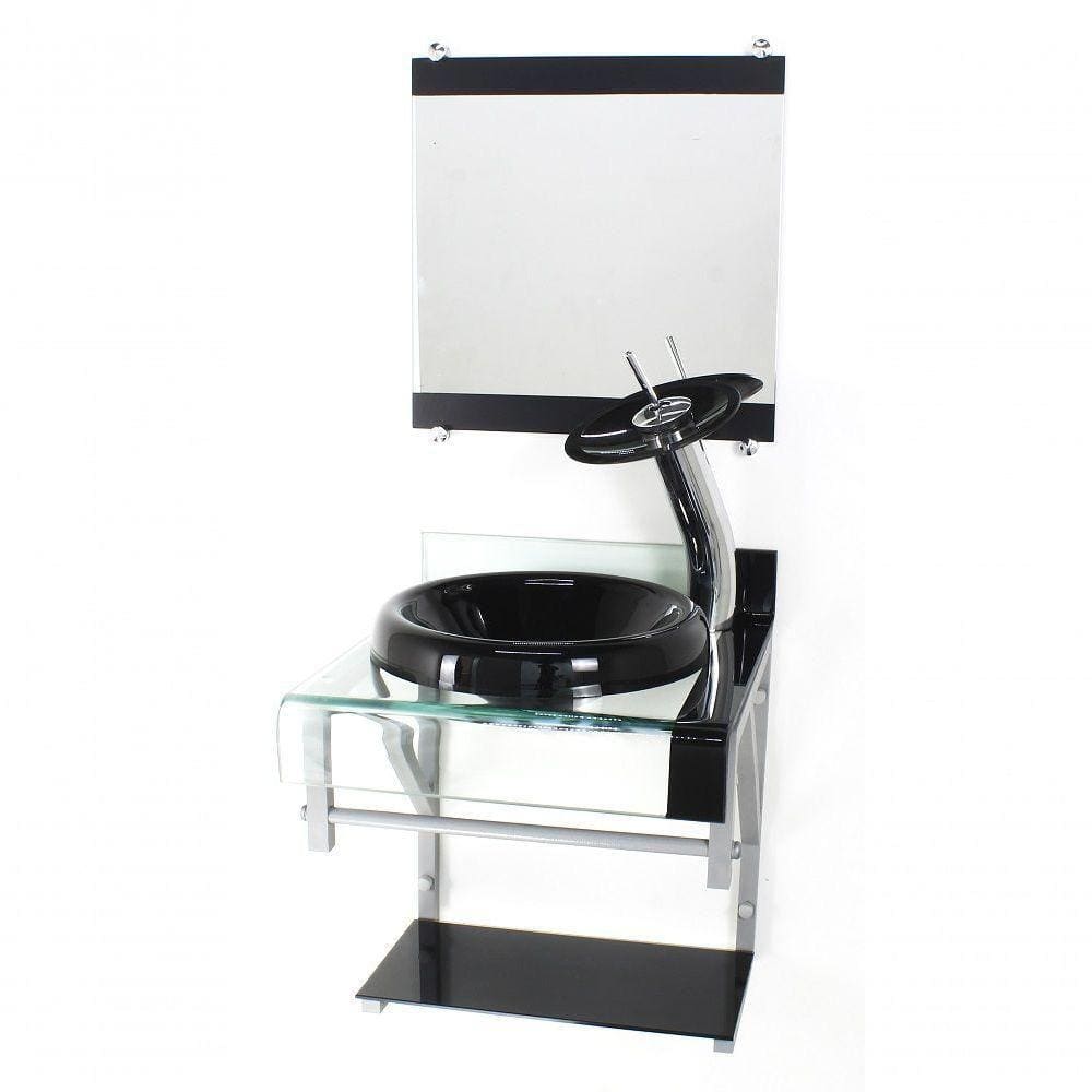 Gabinete De Vidro 40cm Curvado Duplo Pc Cuba Chapéu Preto
